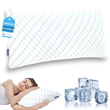 SINGHAI Kopfkissen, Memory Foam Kissen, Kühlendes Kopfkissen, Flach Nackenkissen Orthopädisches Seitenschläferkissen (Blaue Welle, 40x80 cm)