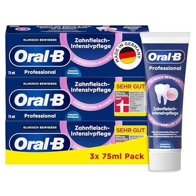 Oral-B Professional Zahnfleisch-Intensivpflege und Antibakterieller Schutz Zahncreme -Zahnpasta - Testnote SEHR GUT bei STIFTUNG WARENTEST - 3x75 ml