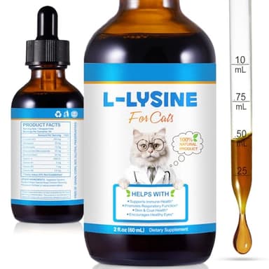 Lysin Katze, Huhn Geschmack L-Lysin Tropfen für Katzen und Kätzchen, Lindert Allergien und Niesen, Glutenfrei & Chemicalfrei, Nahrungsergänzungen mit Vitaminen (60ml)