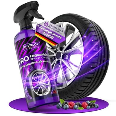 NIVOLOX Pro Felgenreiniger • Säurefrei und PH-neutral • Kraftvolle Felgenreinigung mit Wirkindikator • für alle Felgentypen geeignet • 750 ml Sprühflasche mit Hightech-Formel und Beerenduft