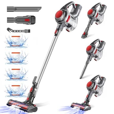 Authmic 40000Pa Akku Staubsauger,50Min |450W Staubsauger Kabellos mit 4 HEPA Filters und 1.6L Staubbehälter,Akkustaubsauger für Hartböden,Teppich und Tierhaare