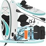 tectake® Stand Up Paddle Board, SUP aufblasbar, Standup, SUB mit Pumpe, Kajak Boot Sitz, Finnen, Rucksack, Doppelpaddel, Paddel, für Wassersport und Paddling, bis 200 kg belastbar - weiß/türkis