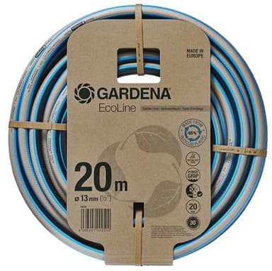 Gardena EcoLine Schlauch 1/2 Zoll, 20 m ohne Systemteile: Nachhaltiger Gartenschlauch aus recyceltem Plastik, Phthalat- und schadstoffrei, Power-Grip-Funktion, frostsicher und UV-beständig (18930-20)