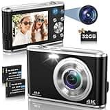 Digitalkamera, AutoFocus 4K Kompaktkamera Fotokamera mit Dual-Kamera mit 32GB Speicherkarte HD 48MP 16X Digitalzoom 2,8" großem Bildschirm Fotoapparat Digitalkamera für Einsteiger（Schwarz）