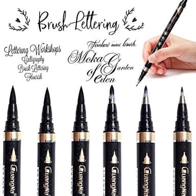 Hoiny Kalligraphie-Stift, 6 Stück Kalligraphie-Kugelschreiber, Schwarzer Faserschreiber, für Beschriftung, Anfänger, Tagebuch, Unterschrift und Schreiben, 4 Größen
