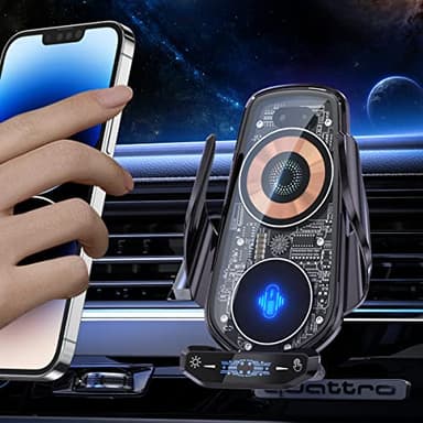 AmazeFan Kabelloses Autoladegerät 15W Qi-Ladegerät Schnellladegerät Touchscreen für iPhone Samsung Huawei usw. Auto Handyhalterung 360 ° Drehung, Elektromagnetische Induktion (dunkelschwarz)