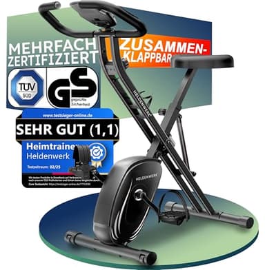 HELDENWERK Heimtrainer fahrrad Klappbar Set-extra bequem & leise- [FlexiFoam] bis 150KG Belastbar Ergometer fahrrad, Hometrainer, Ergometer Heimtrainer Senioren, Fitnessbikes, home trainer