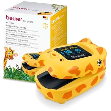 Beurer PO 13 Kids, Finger-Pulsoximeter für Kinder, sekundenschnelle Messung des Pulses und der Sauerstoffsättigung, kleines Format, automatische Display-Ausrichtung, mit Gürteltasche