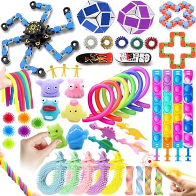 JUAUO 50 Pcs Fidget Toys Set, Stress-Angst Relief Spielzeug für Kinder und Erwachsene, Angst Relief Finger Toys, Anti Stress Autismus Und ADHS, Sensorisches Spielzeug Set für Kinder Geburtstagsfeier