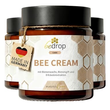 bedrop Bee Cream Bienengiftsalbe hochdosiert (kühlend & wärmend) - Bienengiftcreme mit Bienenwachs & 8 Kräuterextrakten u.a. Aloe Vera, Ringelblume, Eukalyptus und Rosskastanie (3x 100g Sparset)