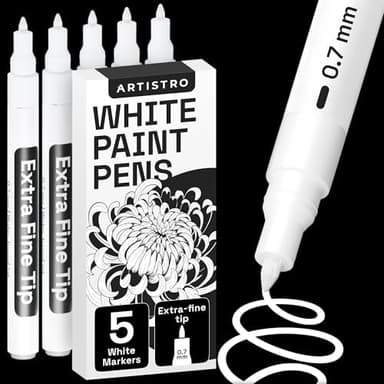 Artistro Zeichenstifte, Stifte für Steine, Felsmalerei, Keramik, Glas, Holz, Metall, Leinwand, DIY, Acrylfarbe set Permanent Marker auf Wasserbasis mit, Extra Feine Spitze 5 Weiße