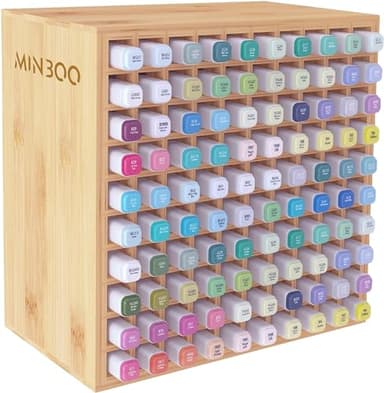 MinBoo Kunstmarker-Aufbewahrungs-Organizer für 100 Marker, Bambus-Kunstbedarf, Stifte, Farbstifte, Pinsel, Schreibwaren-Organizer für Zuhause, Klassenzimmer, Büro, Schreibtischdekoration