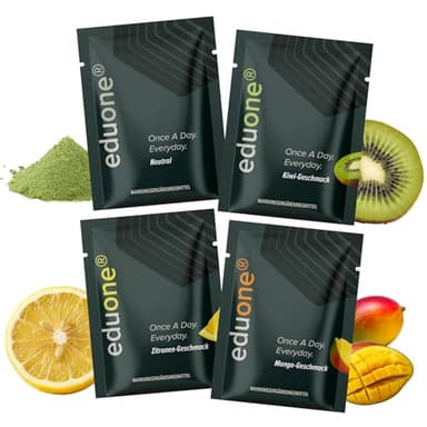 edubily nutrition® eduone Probierpaket - Greens Pulver - All-In-One Drink mit Vitaminen, Mineralien & Pflanzenstoffen, Darmbakterien, Vitalpilzen & Meat Based Bioactive Compounds (MBBCs) (4 x 12 g)
