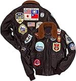 Ninetees Craft Herren Top Airforce Gun Abnehmbares Fell Vintage Lederjacke B3 Bomber-Stil WW2 Navy Pilotenjacke Tom Cruise USAAF Patches Echtleder Maverick Jacke, L, Original Braun