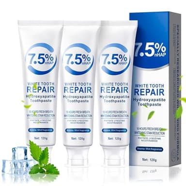 Puasok 3 Stück Hydroxylapatit Zahnpasta, Fluoridfreie Zahnpasta zur Zahnschmelzreparatur & Aufhellung, Hydroxyapatite Toothpaste gegen Zahnverfärbungen, für Empfindliche Zähne (je 120g)