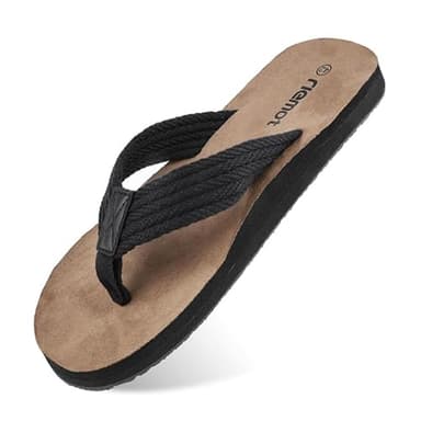 riemot Flip Flops Herren Zehentrenner Sommer Weich Badelatschen Strandschuhe mit Arch Support Sandalen Rutschfest Hausschuhe Pantoletten Schwarz EU44