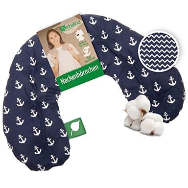 Herbalind Kirschkernkissen Nacken Schulter Wärmekissen für Mikrowelle - Handmade in Germany, 100% Baumwolle - hochwertige Natürliche Wärmflasche Körnerkissen Nackenhörnchen (blau Anker Welle)