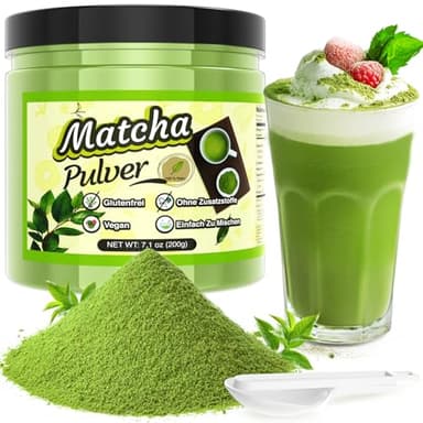 Matcha Pulver 200 g - 100% Natürlich Matcha Tee Pulver - Ohne Zusätze - Vegan - Ceremonial Premiumqualität Grünpulver für Latte, Smoothie-Zubereitung, Milch, Backen, Trinken