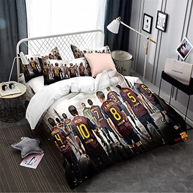 CHAOSE-DEB 3-teiliges Bettwäsche-Set 120 Fadenzahl Fußballmannschaft FC Barcelona Bettbezug Herbst Winter Mikrofaser 2 Kissenbezug (Muster 02,135 x 200 cm)