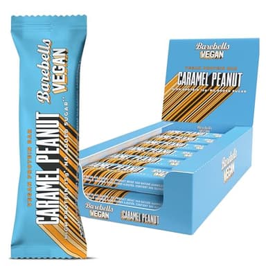Barebells Vegan Protein Riegel – 15g High Protein Bar, Zuckerarm, Eiweißriegel, Ohne Palmöl, Vegane Proteinriegel – vegane Schokolade - Caramel Peanut, 12 x 55gr