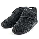 TIESTRA Warm Hausschuhe Herren Winter Kunststoffe Lammfell Diabetiker Hausschuhe Breiter Fuß Filzpantoffeln Mit Memory Foam Sohle, Filz Herrenhausschuhe Mit Klettverschluss Flach,Größe 41