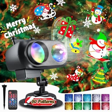 Anysun Projektor Weihnachten Aussen, Schneeflocken Projektor Aussen mit 10 HD-Dias & 80 Cartoon-Motiven, Weihnachtsprojektor Outdoor mit Timer, Lichtprojektor Garten mit Fernbedienung für Dekoration