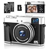 Digitalkamera, NEZINI 4K 48MP UHD Autofokus Fotokamera mit 32GB Karte, 16x Zoom Fotoapparat mit drehbarem Armaturenbrett und Sucher, Kompaktkamera für Teenager Anfänger Erwachsene.