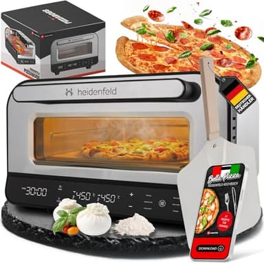 Heidenfeld Pizzaofen | 1850 Watt bis 450°C - Backofen inkl. Pizzastein & Pizzaschieber - Pizzaofen elektrisch - Pizza Ofen - Elektrischer Pizzabackofen - Pizza Maker - Pizzamaker - Steinofen