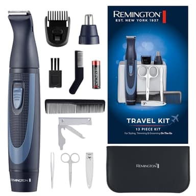 Remington Reiseset Hygiene im Etui [13-teilig: für Haare & Maniküre/Pediküre etc.] Bartschneider, Nasenhaartrimmer, Ohren-& Augenbrauentrimmer, Nagelklipper & Schere, Pinzette, 2 Kämme etc. NE3890