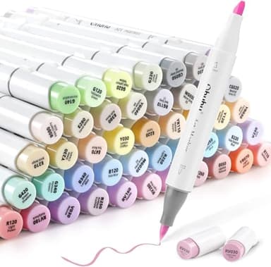 Ohuhu Pastellstifte Marker, Doppelseitige (Pinsel & Meißel) Farbspitze Brush Alkoholmarker Stifte auf Alkoholbasis mit Tragetasche für Entwürfe und Comics zum Skizzieren Kalligraphieren Zeichnen