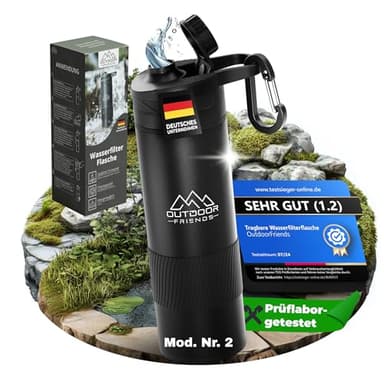 OutdoorFriends Wasserfilter Outdoor Flasche [EasyPress] 0,01 μm Filtergenauigkeit 2000L Filterkapazität entfernt 99,9% aller Bakterien Partikel Schwermetalle Survival Prepper Wandern Camping Reisen