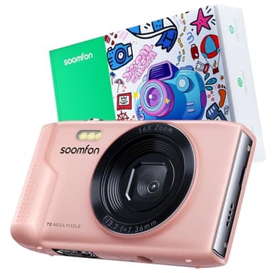 SOOMFON 72MP Digitalkamera, 16X Zoom Fotokamera mit 32G TF-Karte, Kartenleser & 2 x Akkus, Tragbarer Digital Kamera Fotoapparat Vintage mit 2,8" Bildschirm, für Kinder Jungen und Anfänger (Rosa)