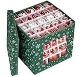 adorbox 3 Ebenen Weihnachtskugeln Aufbewahrung, 83 Fächer Aufbewahrungsbox für Weihnachtskugeln mit Verstellbaren Trennwänden, Deckel und Griffen, für Weihnachtsschmuck, 30x30x30cm, Grün