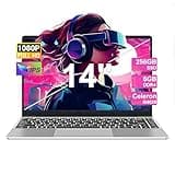 Laptop Win 11 con 5G WiFi, Laptops 14 Inch 6GB RAM 256GB SSD Erweiterung 1TB, BT 4.2 3.0 Übertragung Anschluss 1920*1080 FHD, Notebook With Mini Multimedia Anschluss & Deutscher Keyboardfilm-Silver