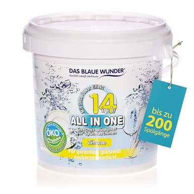 All In One Geschirrspülpulver Spülmaschinenpulver | mit Niedrig-Temperatur-Aktivator | Power Entkruster | Maschinenpfleger | Silber-Schutz | phosphatfrei | Das blaue Wunder (1.000 g Zitrone)
