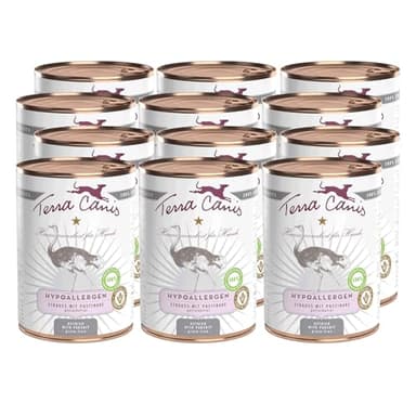 Terra Canis Hundefutter hypoallergen, Nassfutter getreidefrei mit Strauß & Pastinake 12x400 g – Hypoallergenes Premium-Nassfutter für Hunde Aller Rassen, mit Rohstoffen in 100% Lebensmittelqualität