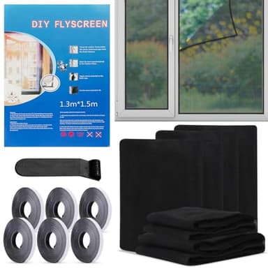 6 Stück Fliegengitter Fenster, Insektenschutz Fenster 130x150cm, Fliegennetz Fenster, Moskitonetz Fenster, mit Klettband Selbstklebend, Schützen die Familie vor Insekten (Schwarz)