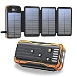 Solar Powerbank 27000mAh, Tragbare Ladegerät mit 4 Faltbar Externes Solarpanel ladegeräte 4 Integrierten Kabeln, Solar Power Bank Externer Akku mit 2 LED Taschenlampe für Smartphones, Tablets(Orange)