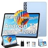 ZIOVO Tablet 10 Zoll mit 22GB RAM+128GB ROM (1TB TF), Android 14 Tablet mit 5G WLAN | Widevine L1 | Octa-Core 2.0 GHz | GMS | 8000mAh | FHD 1280 * 800 | 5+8MP | BT 5.0 | AGPS | Tablet mit Case - Blau