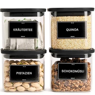 Greeano Vorratsgläser eckig mit Glasdeckel 600ml [4er Set] – Vorratsdosen Glas luftdicht & mottensicher – Aufbewahrungsgläser Küche für Lebensmittel, Nudeln, Mehl, Müsli, Kaffee