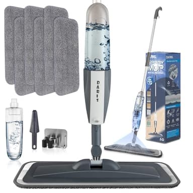 Mopps für die Bodenreinigung,Bodenwischer mit Sprühfunktion mit 6 Waschbaren Mikrofaserbezug,1 Schaber,1 Mopphalter,für Trocken-Nassmopp für Wischmopp für Wände,Hartholz,Vinyl,Laminat,Keramik,Fliesen