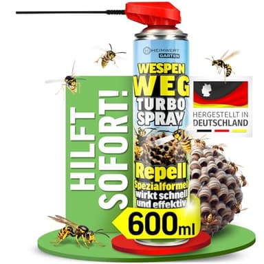 HEIMWERT Wespenspray Turbo mit Langzeitwirkung Repellent - Sicher Wespennest entfernen dank Spezialformel Made in Germany - 600 ml Vorteils Spray gegen Wespen + große Nester (parfümfrei)