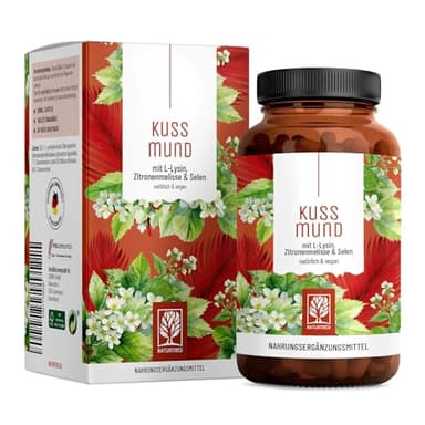 L-Lysin 1000 mg hochdosiert - L Lysin Komplex mit Zitronenmelisse und Selen – Hochdosierte Kapseln - Naturtreu Kussmund vegan & laborgeprüft