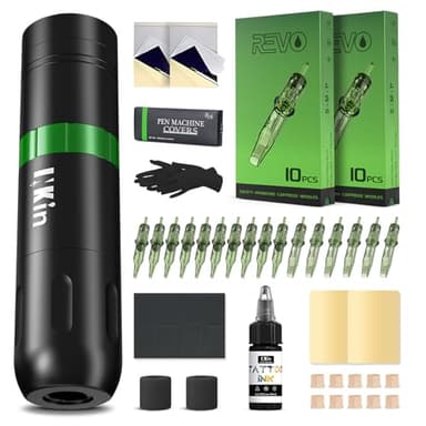INKin Tattoo Maschine Set Anfänger, Ultra Kabelloser Tattoo Set mit 1500mAh Akku Stromversorgung, 3.5 Hublänge Tätowiermaschine mit Tattoo Nadeln Tattoo Farbe Tattoo Zubehör Komplette Set für Künstler
