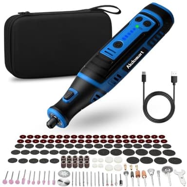 Multifunktionswerkzeug Akku, 8V 2.0Ah Rotationswerkzeug mit LED-Licht, 5-Gang 30000 U/min Max, 135 Multifunktionswerkzeuge Zubehör Set zum Bohren, Gravieren, Polieren, Schleifen, Entrosten