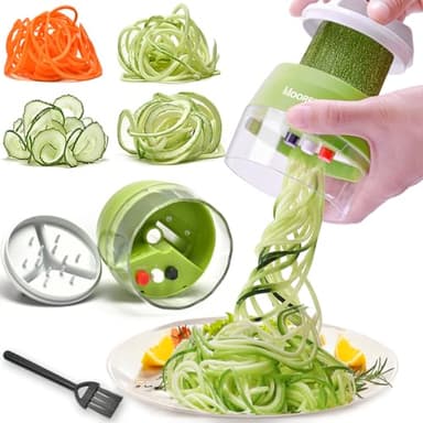 MOOREDLIFE Spiralschneider 4 in 1 Gemüseschneider, Hand Spiralschneider Gemüse, Gemüsehobel für Gemüsespaghetti, Zucchini, Karotte, Gurke, Kürbis, Kartoffel