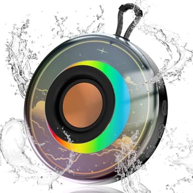 QXUFV Kabelloser Tragbarer Bluetooth Lautsprecher mit LED, IPX6 Wasserdicht, TF-Karten Slot, Trageschlaufe, HD Stereo Sound, Starker Bass, Lange Akkulaufzeit, Perfekt für Outdoor, Party, Reisen