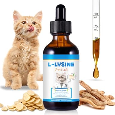 HEXIN Lysin Katze 60ml - L-Lysin Tropfen für Katzen, L-Lysin bei Katzenschnupfen, Linderung von Allergien und Niesen