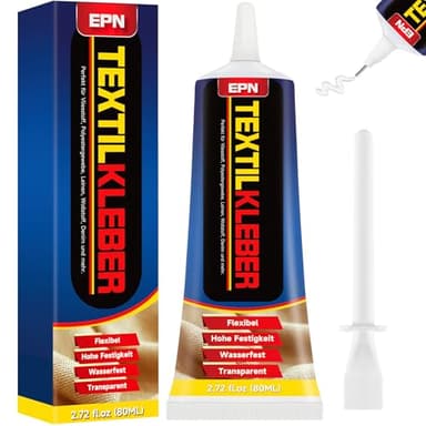 EPN Textilkleber, Klarer Waschbarer Stoffkleber für alle Stoffe, wie Baumwolle, Flanell, Denim, Leder, Polyester, zur Puppenreparatur, Applikationen und DIY-Bastelarbeiten (80 ml)
