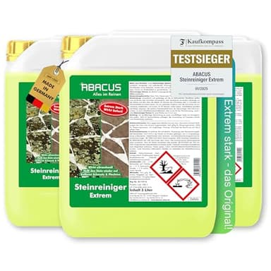 ABACUS® Steinreiniger Extrem, intensiver Steinreiniger für außen mit Sofortwirkung, entfernt sofort Schmutz, Grünbelag, Flechten & Algen in Minuten, Steinreiniger Intensiv außen 15 Liter